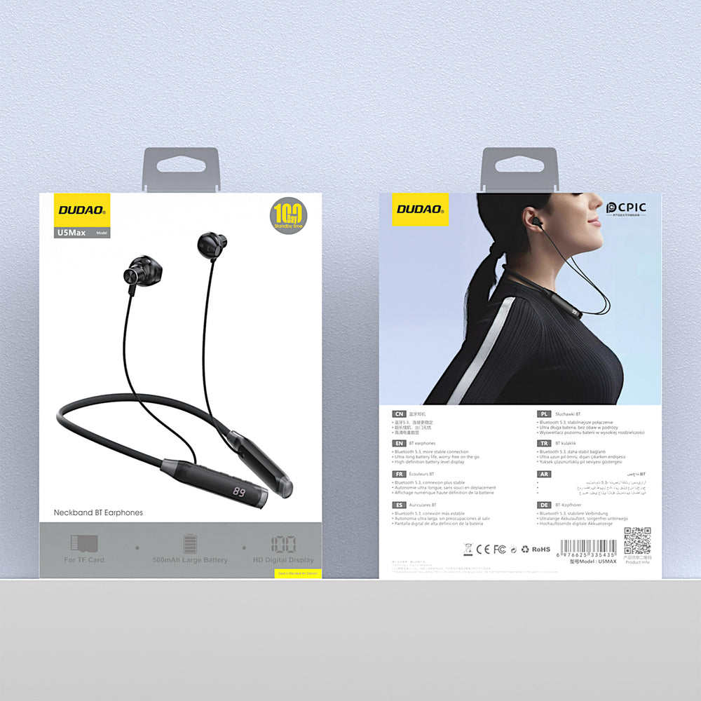 Dudao U5 Max Bluetooth Neckband Wireless Headphones - Black_4
