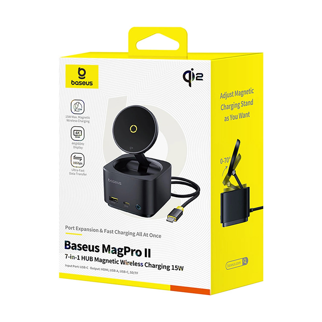 Baseus MagPro Series II 7-in-1 USB-C Hub with MagSafe-compatible Charger 15W + HDMI + USB-A + USB-C + SD/TF - Black_9