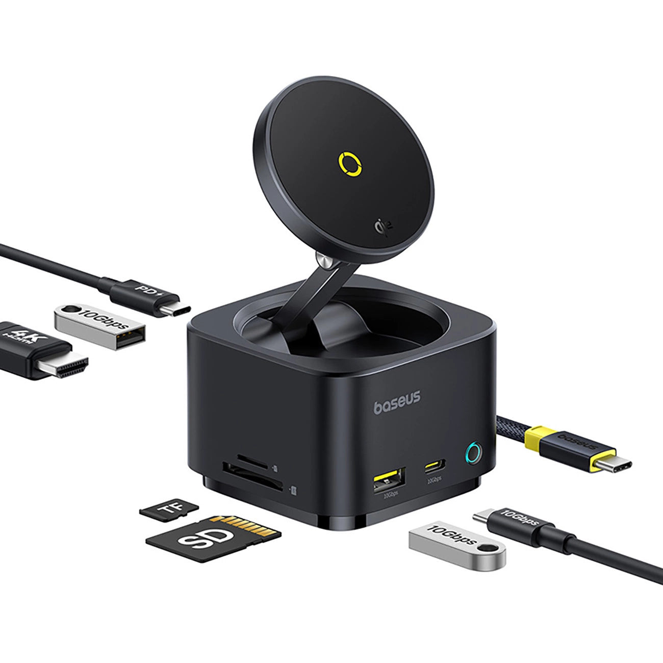 Baseus MagPro Series II 7-in-1 USB-C Hub with MagSafe-compatible Charger 15W + HDMI + USB-A + USB-C + SD/TF - Black_0