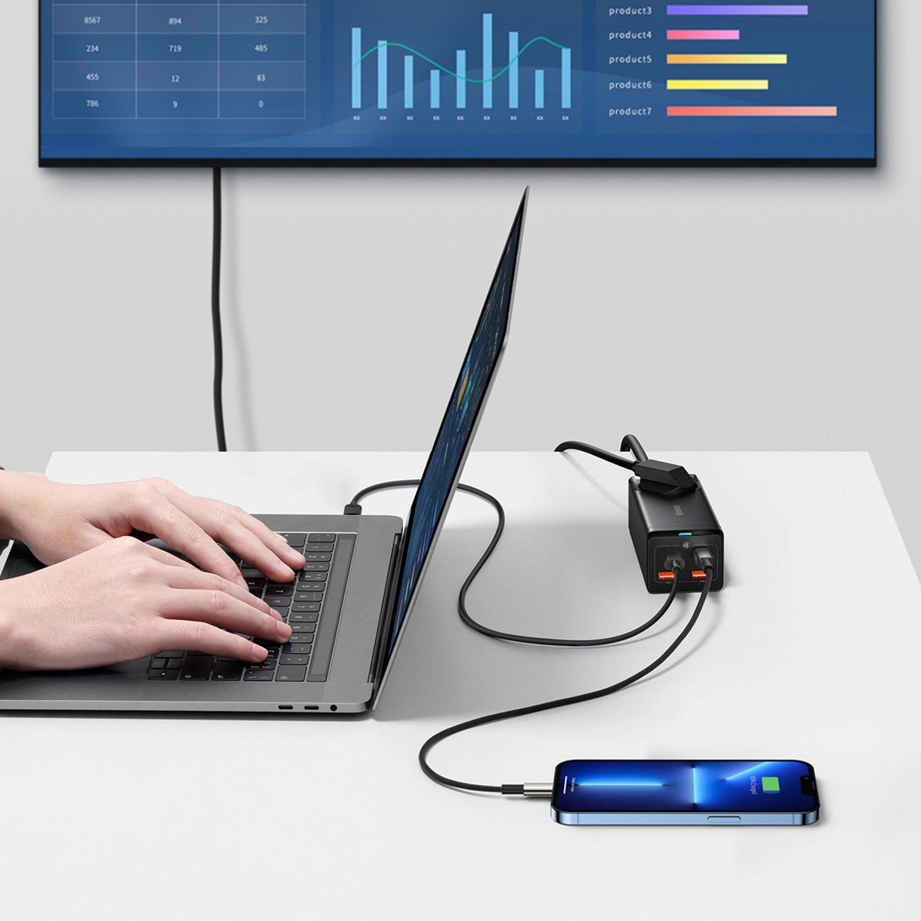 Baseus GaN3 Pro 100W EU Charging Station + 2 x USB-A + 2 x USB-C with 1m Cable Baseus Xiaobai USB-C 100W - Black_9