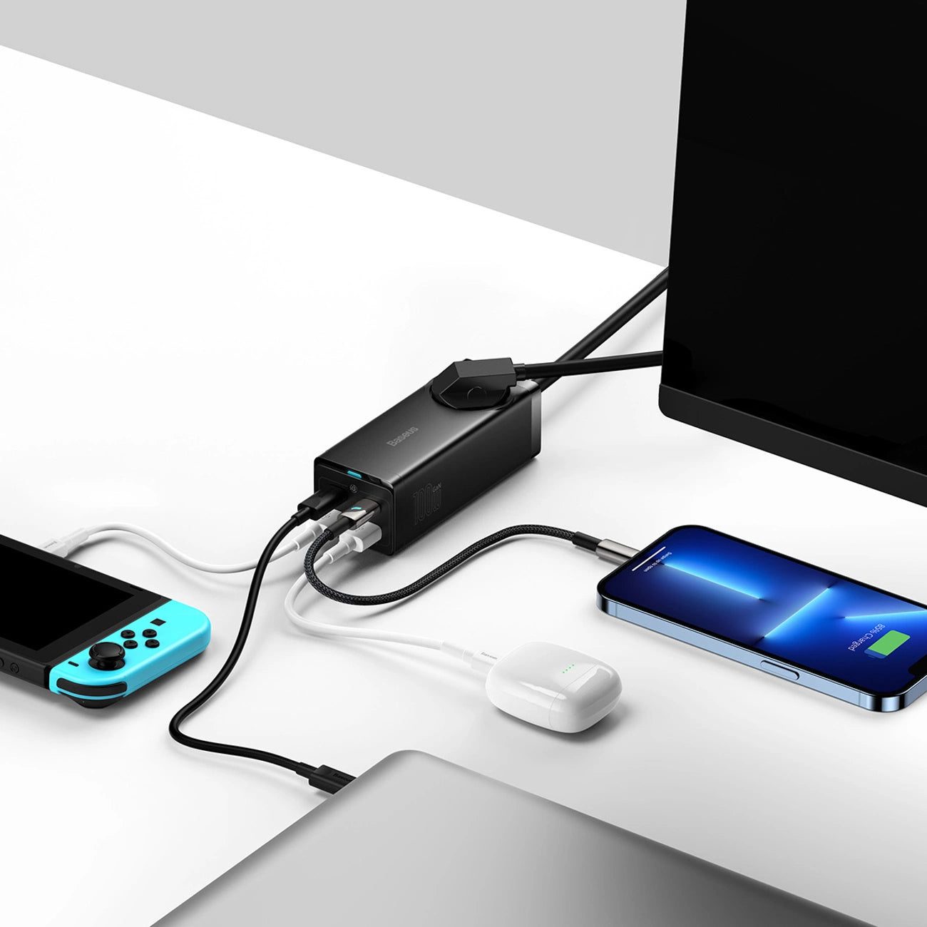 Baseus GaN3 Pro 100W EU Charging Station + 2 x USB-A + 2 x USB-C with 1m Cable Baseus Xiaobai USB-C 100W - Black_7