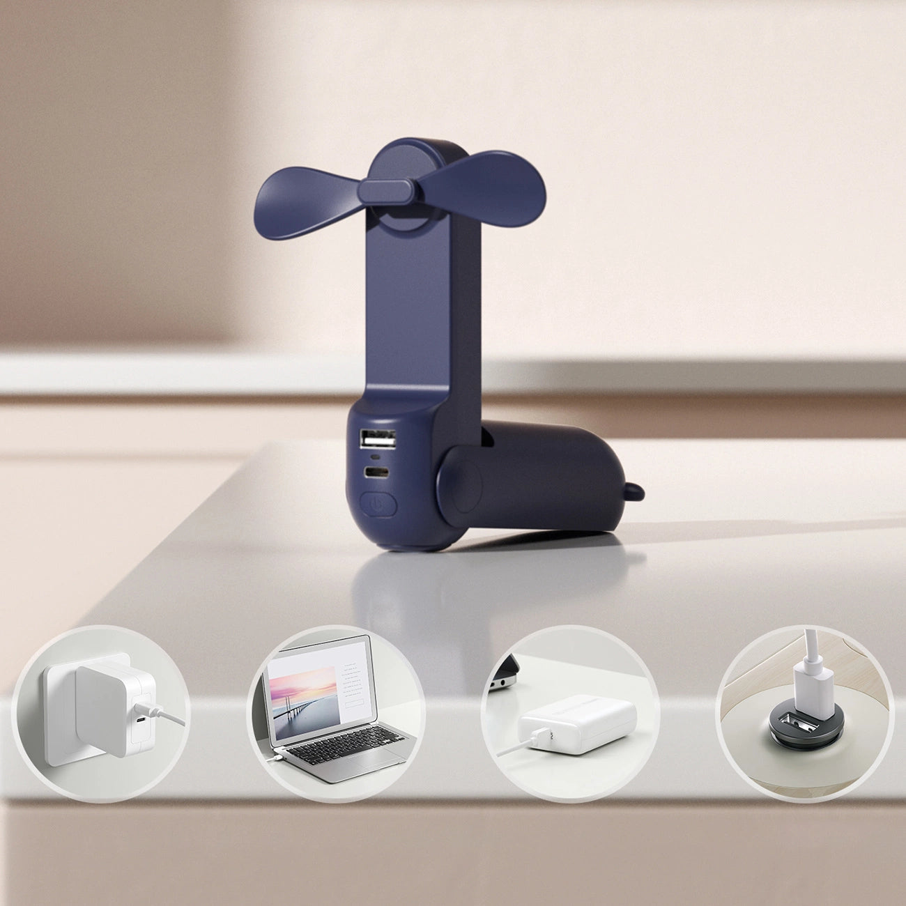 Jisulife Handheld Fan Life8 Mini Portable USB Fan with Power Bank and Flashlight - Blue_1