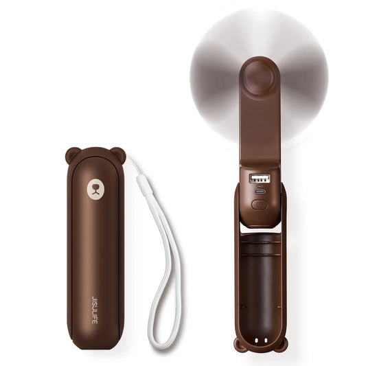 Jisulife Handheld Fan Life8 Plus Portable USB Fan with Power Bank and Flashlight - Brown_0
