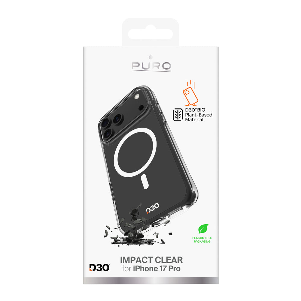 Puro Impact Clear D3O TPU+PC Case Compatible with MagSafe for iPhone 17 Pro - Transparent_1