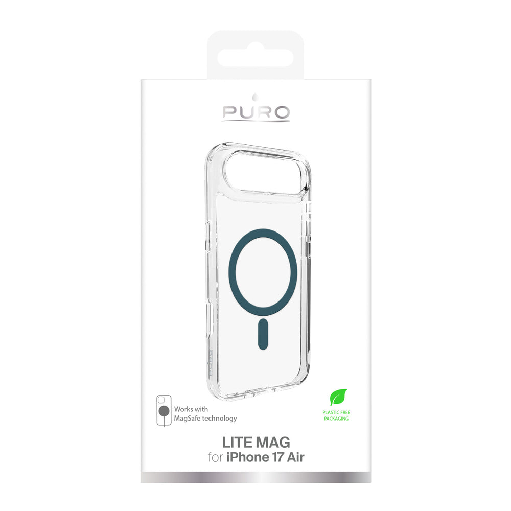 Puro Lite Mag TPU+PC Case Compatible with MagSafe for iPhone 17 Air - Transparent with Turquoise Ring_1