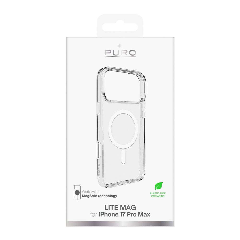 Puro Lite Mag TPU+PC Case Compatible with MagSafe for iPhone 17 Pro Max - Transparent with White Ring_1
