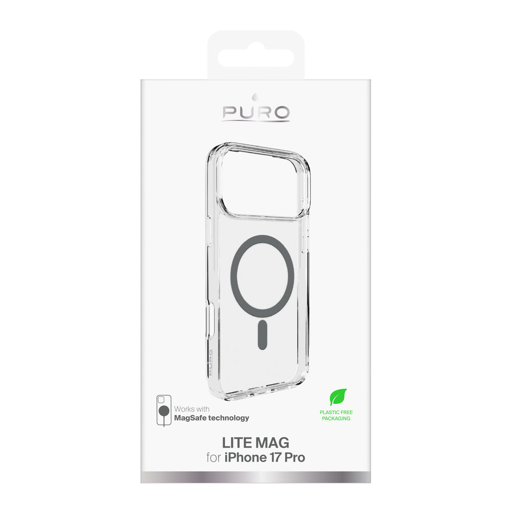 Puro Lite Mag TPU+PC Case Compatible with MagSafe for iPhone 17 Pro - Transparent with Gray Ring_1