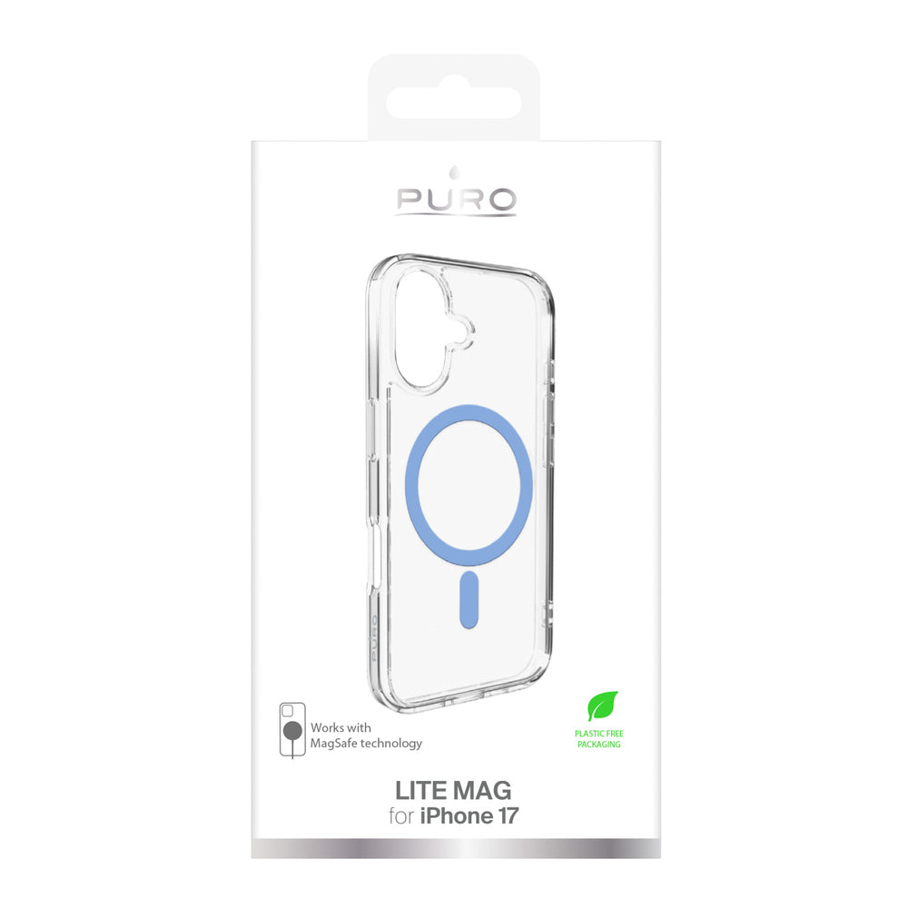 Puro Lite Mag TPU+PC Case Compatible with MagSafe for iPhone 17 - Transparent with Blue Ring_1