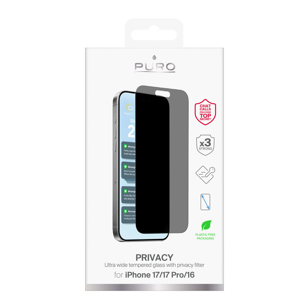 Puro Privacy Tempered Glass for iPhone 17 / iPhone 17 Pro / iPhone 16_1