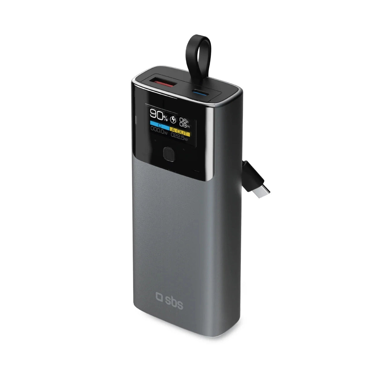 SBS 10000mAh PD 20W Powerbank with LCD Display and Built-in USB-C Cable - Gray_0