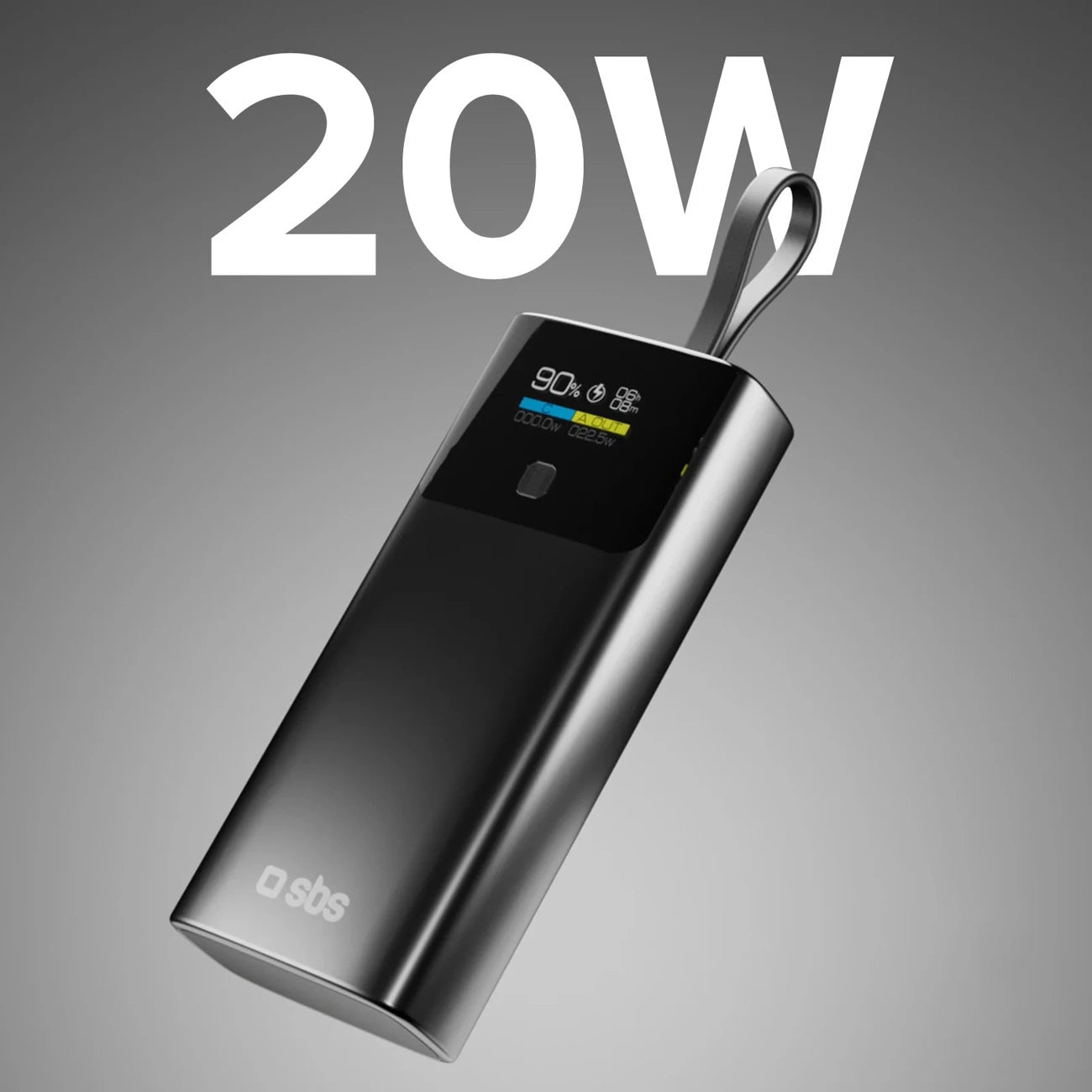 SBS 10000mAh PD 20W Powerbank with LCD Display and Built-in USB-C Cable - Gray_1