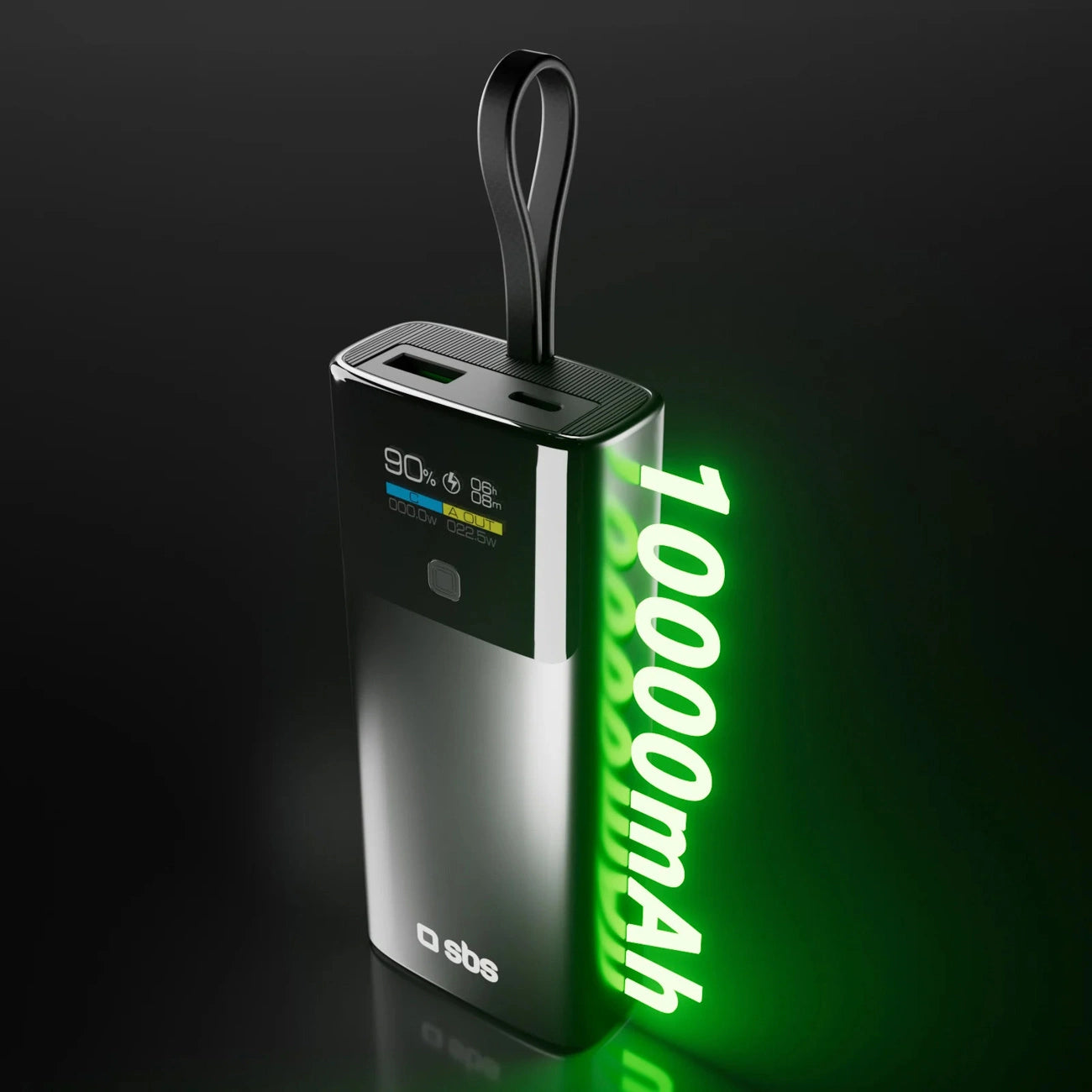 SBS 10000mAh PD 20W Powerbank with LCD Display and Built-in USB-C Cable - Gray_2