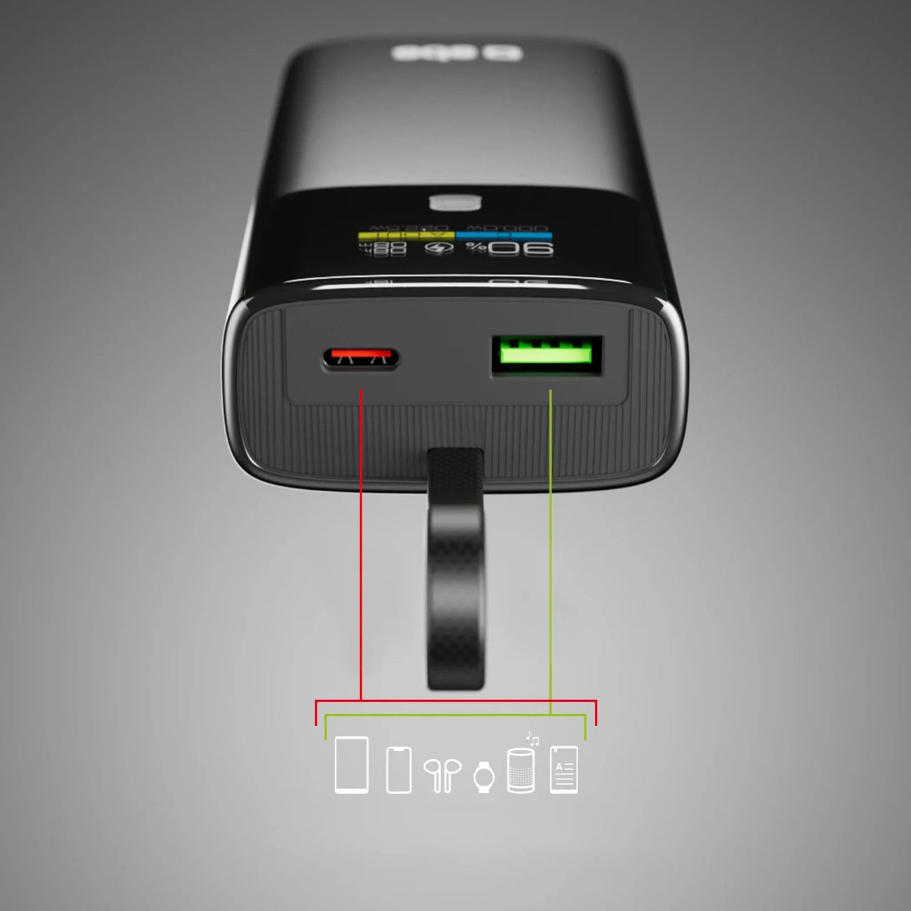 SBS 10000mAh PD 20W Powerbank with LCD Display and Built-in USB-C Cable - Gray_3