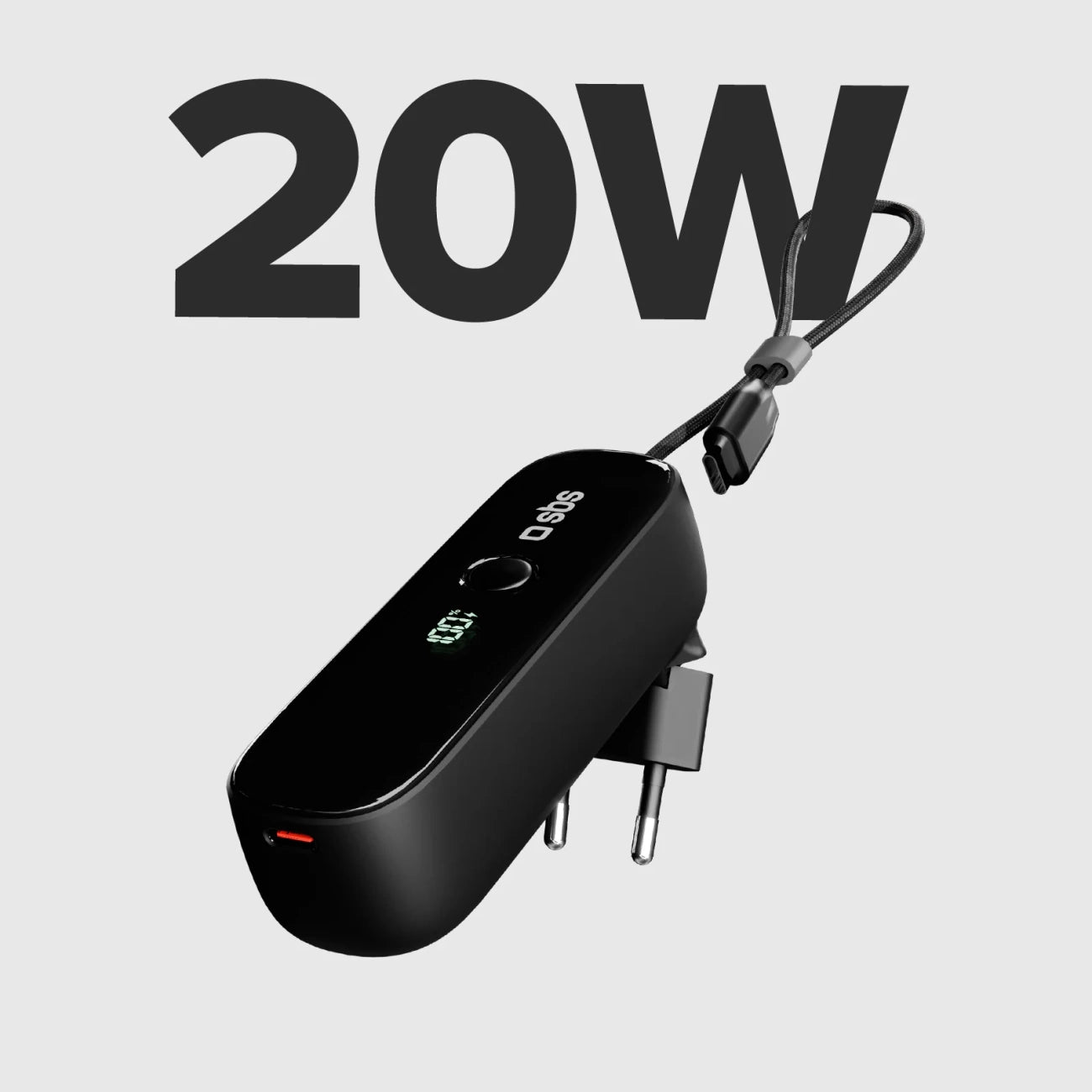 SBS Hybrid PD 20W 5000mAh Power Bank with Built-in Cable and Foldable Plug - Black_1