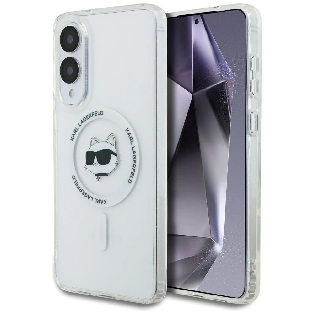 Karl Lagerfeld Button Choupette Head Printed Logo MagSafe Case for Samsung Galaxy S25 Edge - White_0