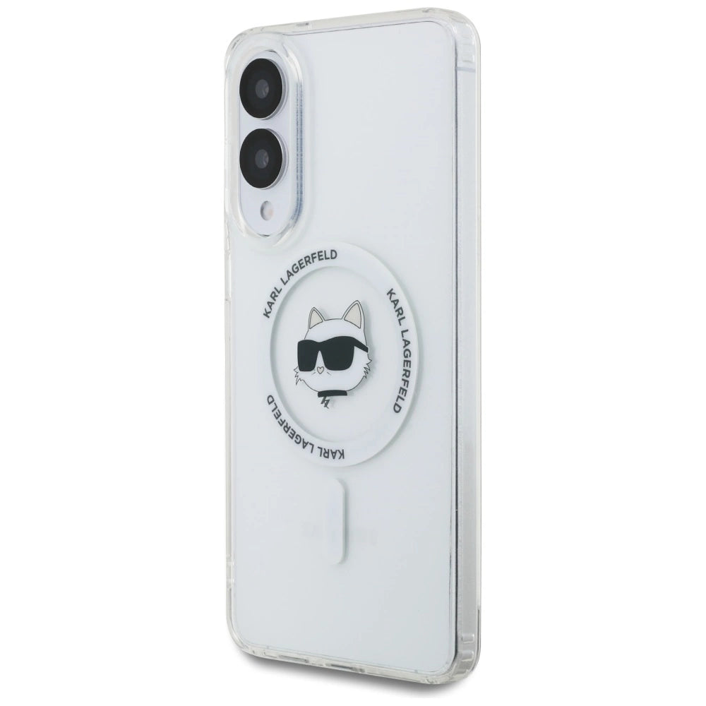 Karl Lagerfeld Button Choupette Head Printed Logo MagSafe Case for Samsung Galaxy S25 Edge - White_1