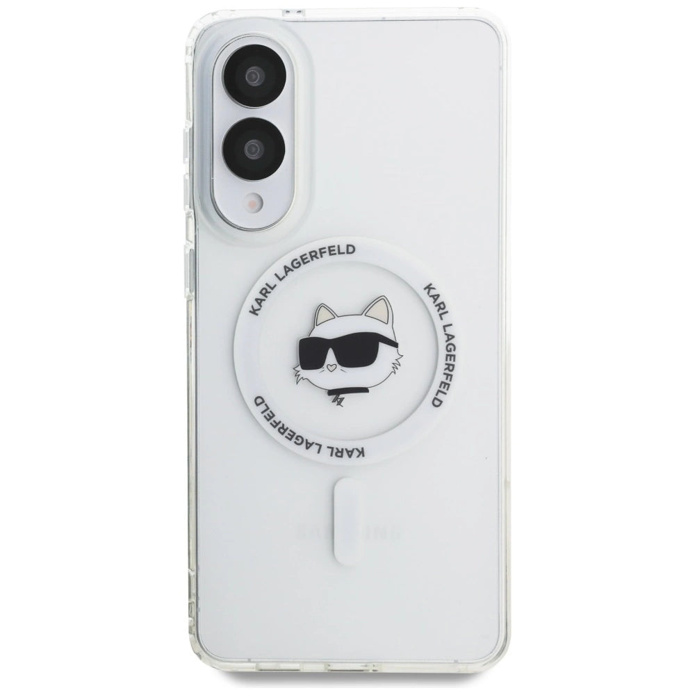 Karl Lagerfeld Button Choupette Head Printed Logo MagSafe Case for Samsung Galaxy S25 Edge - White_2