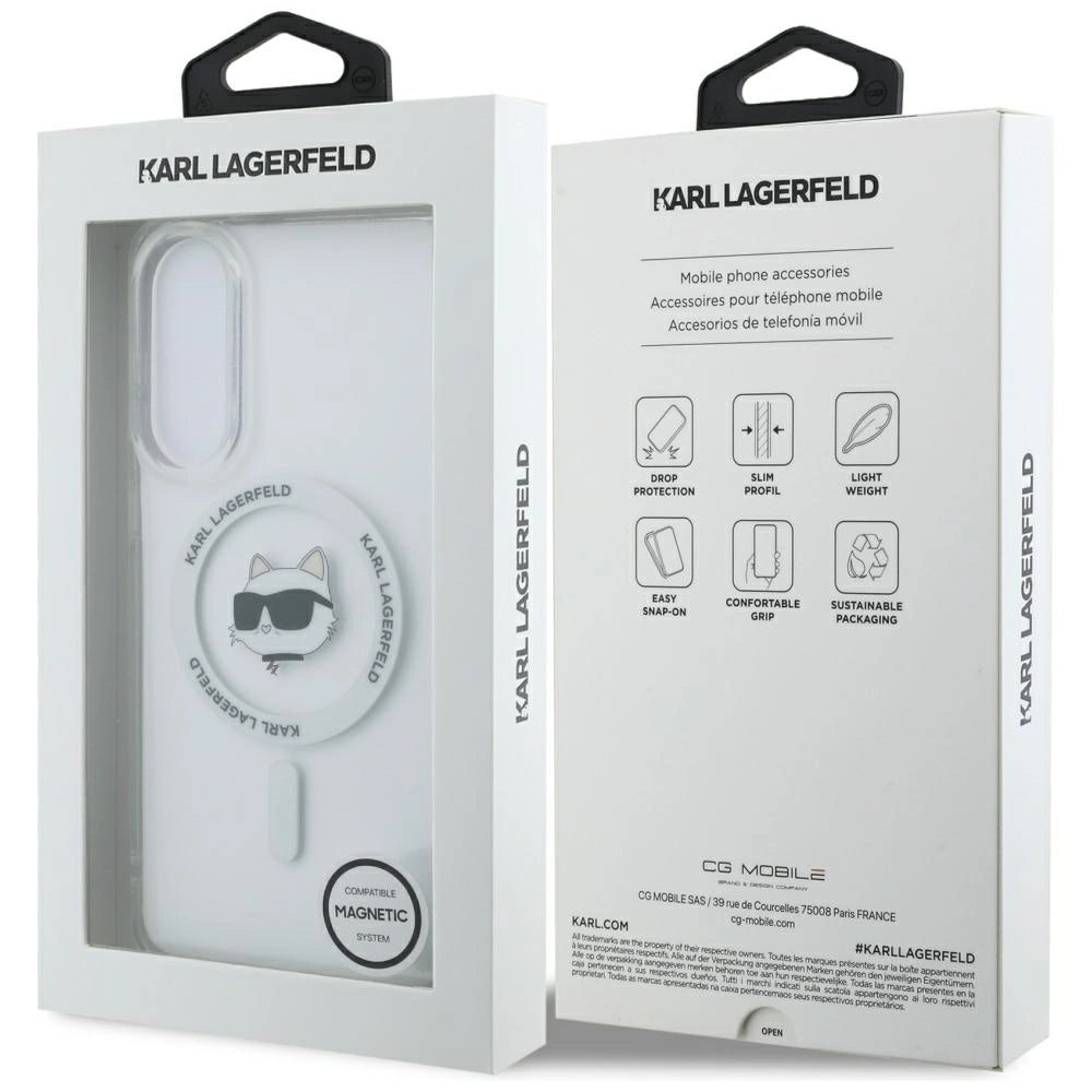 Karl Lagerfeld Button Choupette Head Printed Logo MagSafe Case for Samsung Galaxy S25 Edge - White_7