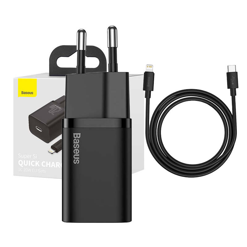 Baseus Super Si Quick Charger 1C 20W with USB-C cable for Lightning 1m (black)_0