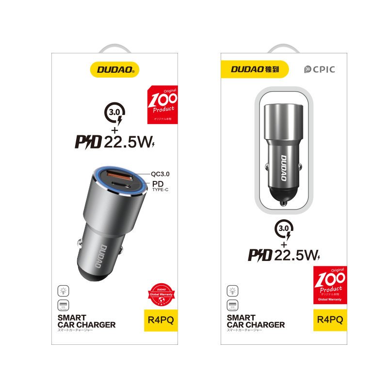 Dudao USB / USB Car Charger Type C Power Delivery Quick Charge 22.5 W Gray (R4PQ)_4