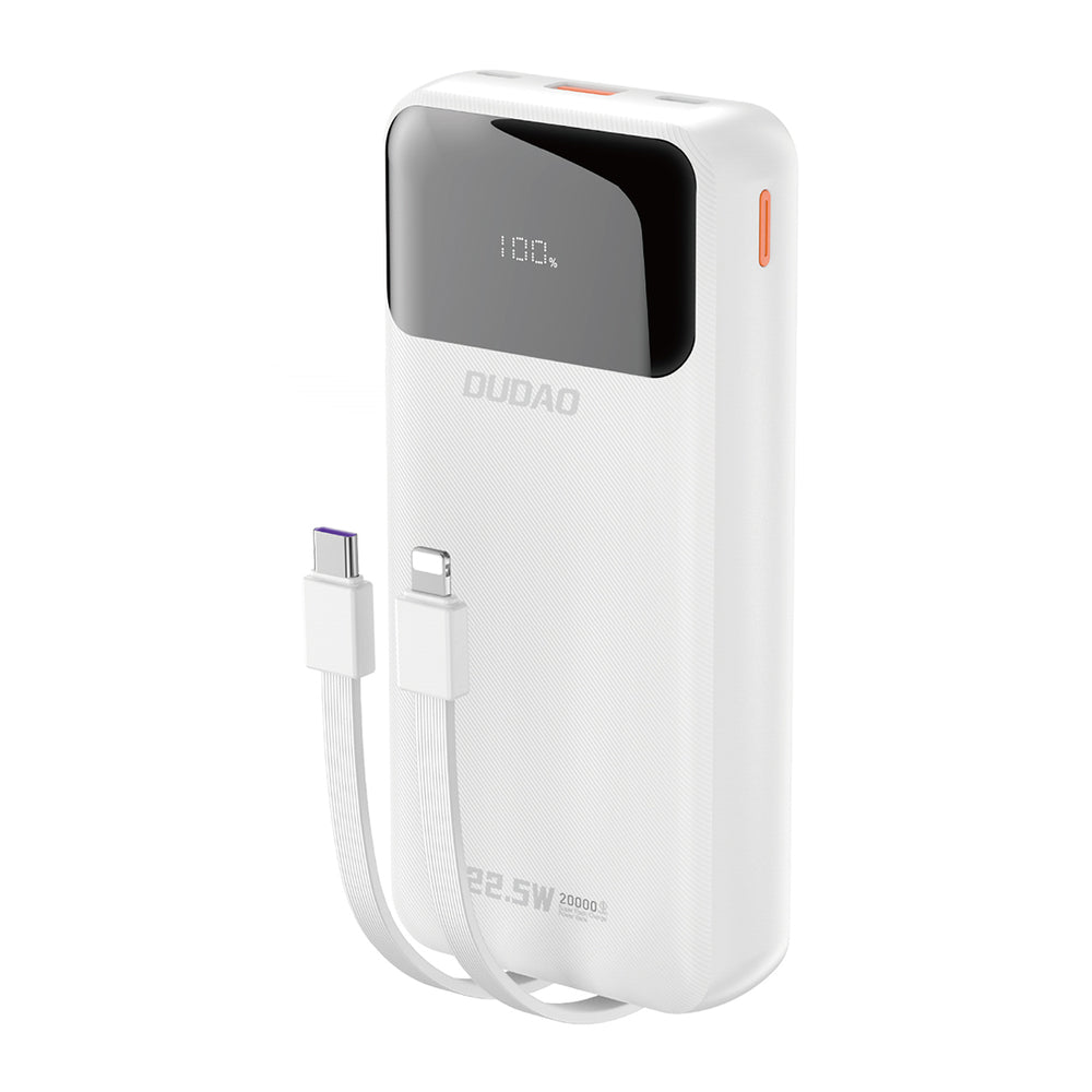 Dudao K15Pro Power Bank 20000mAh 22.5W PD USB-C / USB-A / Built-in Lightning and USB-C Cables - White_0
