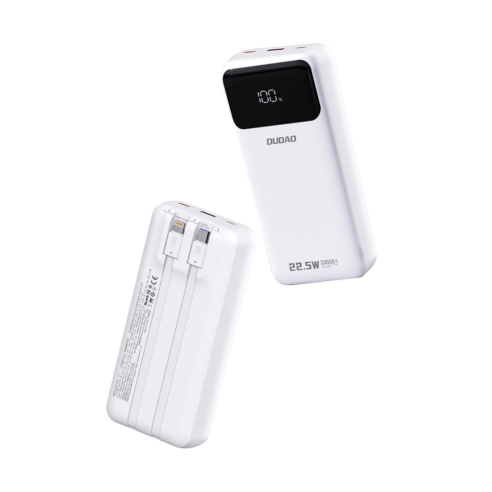 Dudao K15Pro Power Bank 20000mAh 22.5W PD USB-C / USB-A / Built-in Lightning and USB-C Cables - White_1