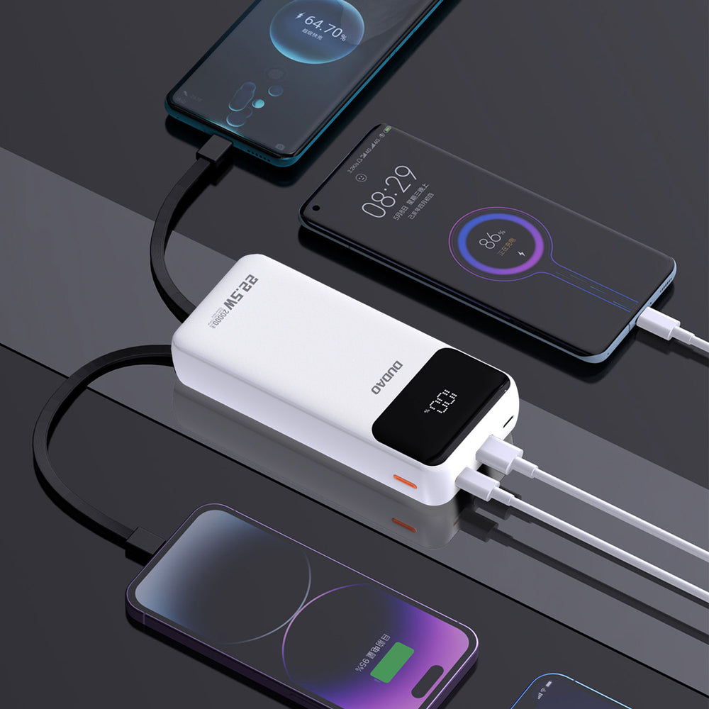 Dudao K15Pro Power Bank 20000mAh 22.5W PD USB-C / USB-A / Built-in Lightning and USB-C Cables - White_2