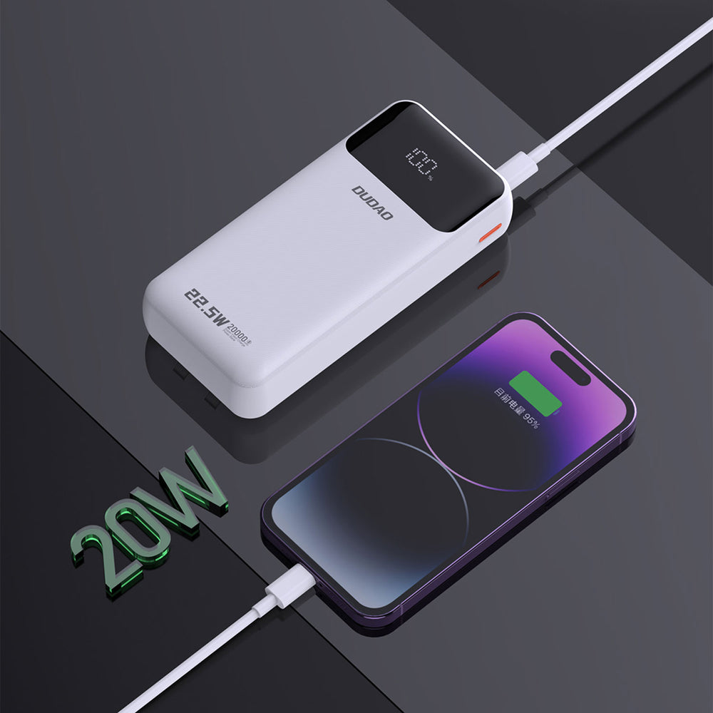 Dudao K15Pro Power Bank 20000mAh 22.5W PD USB-C / USB-A / Built-in Lightning and USB-C Cables - White_4