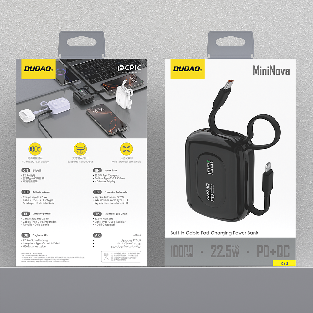 Powerbank Dudao K32 10000 mAh z wbudowanym kablem USB-C/Lightning - czarny_6