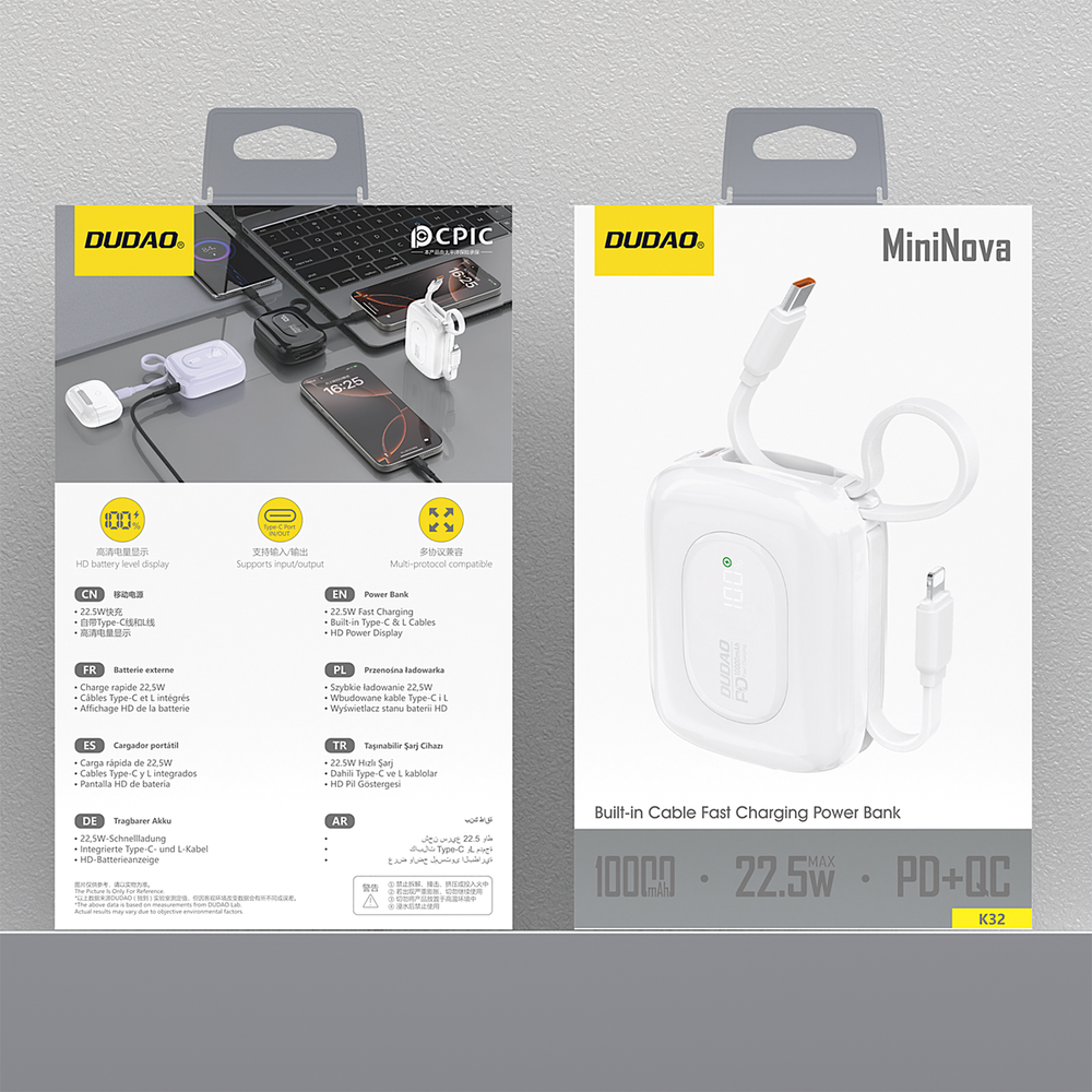 Powerbank Dudao K32 10000 mAh z wbudowanym kablem USB-C/Lightning - biały_4