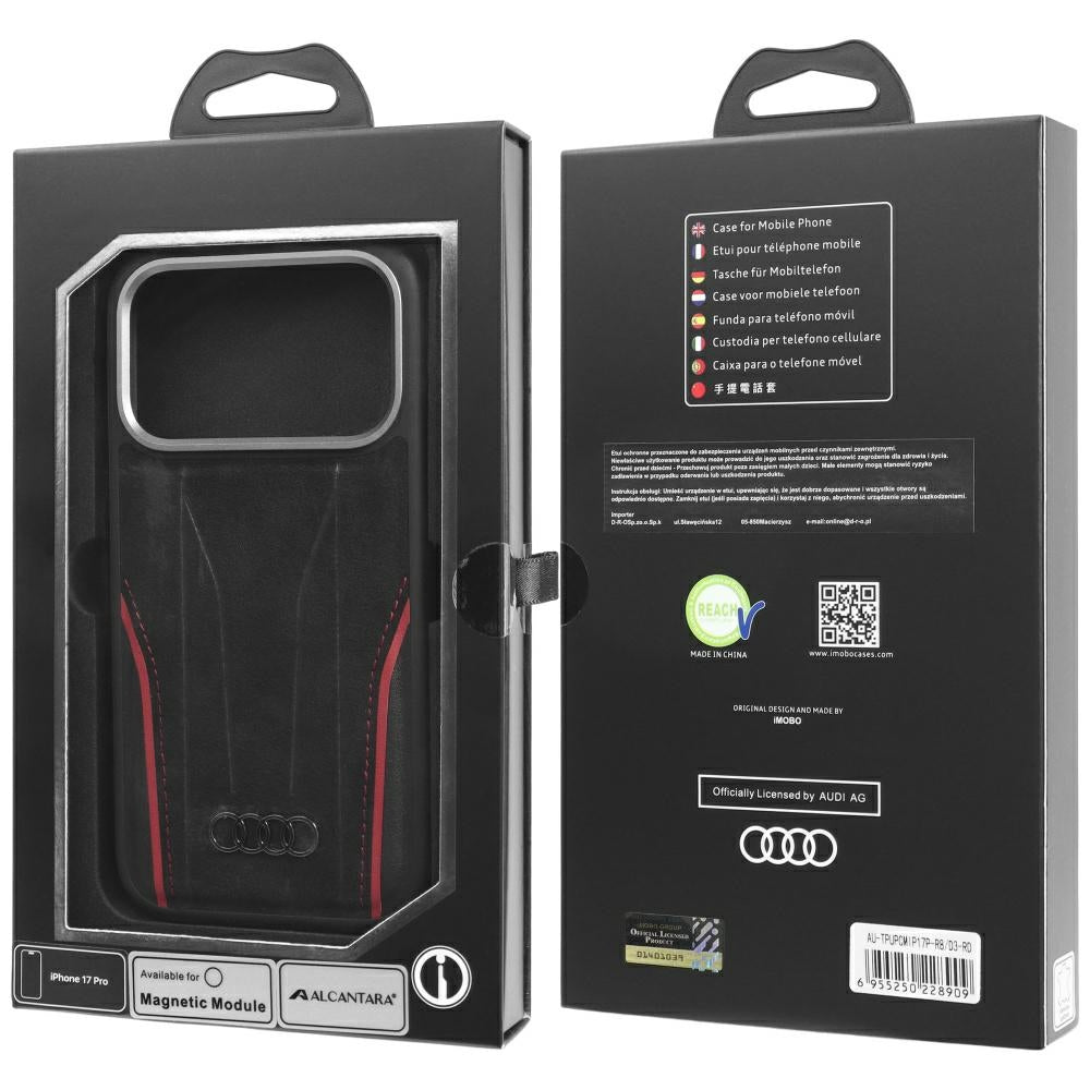 Audi R8 Genuine Leather MagSafe Case for iPhone 17 Pro - Black and Red_9