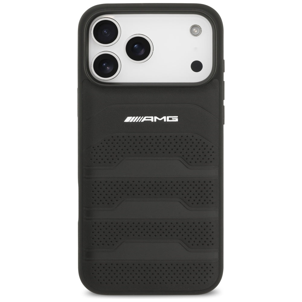 AMG Leather Debossed Lines Logo Case for iPhone 17 Pro Max - Black_2