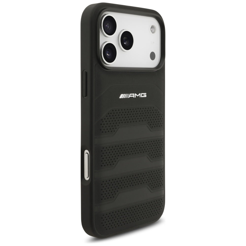 AMG Leather Debossed Lines Logo Case for iPhone 17 Pro Max - Black_3