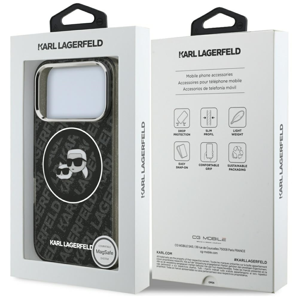 Karl Lagerfeld IML Glitter Karl&Choupette Heads Logo MagSafe Case for iPhone 17 Pro - Black_7