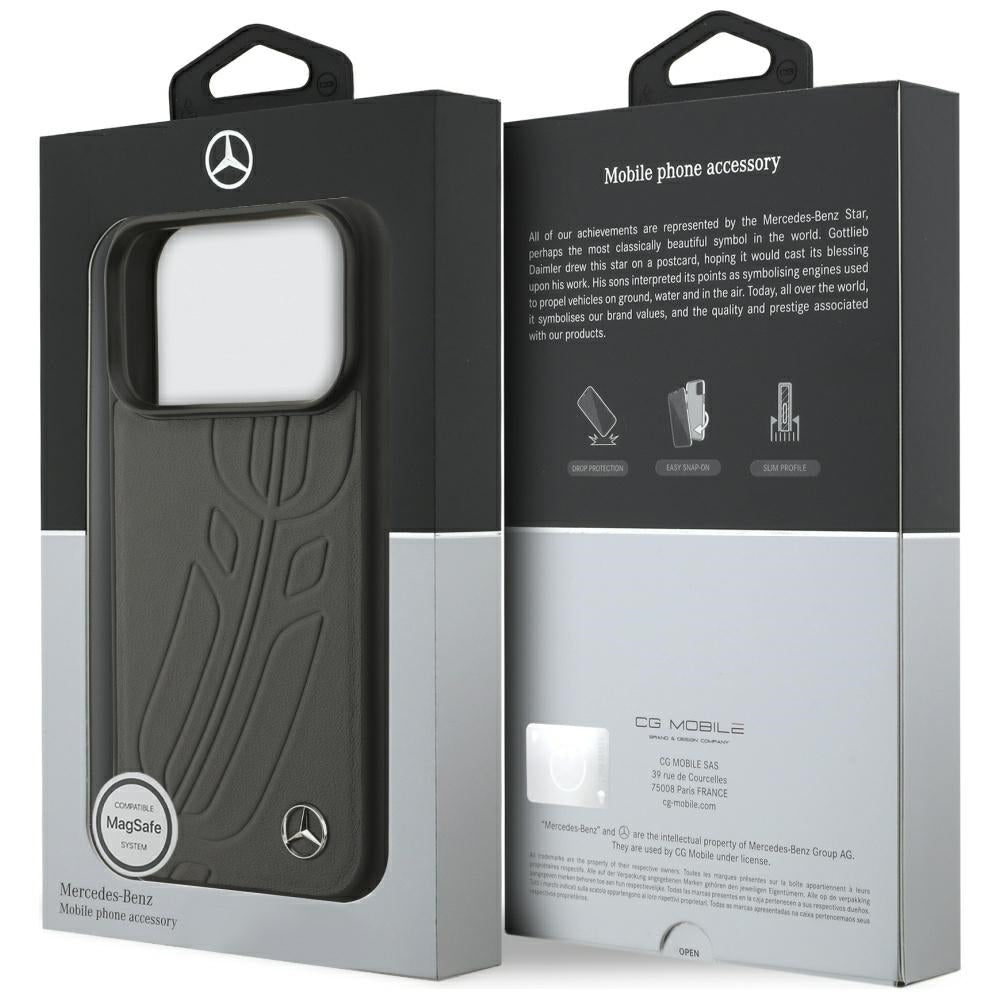 Mercedes Leather Large Laurel Leave MagSafe Case for iPhone 17 Pro - Black and Gray_7