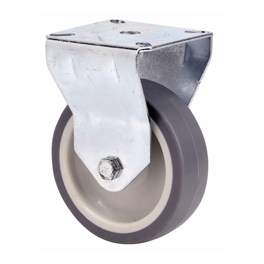 Roda fixa em borracha com placa e eixo liso, cor cinza, carga máx. 60 kg, ø 8 cm_0