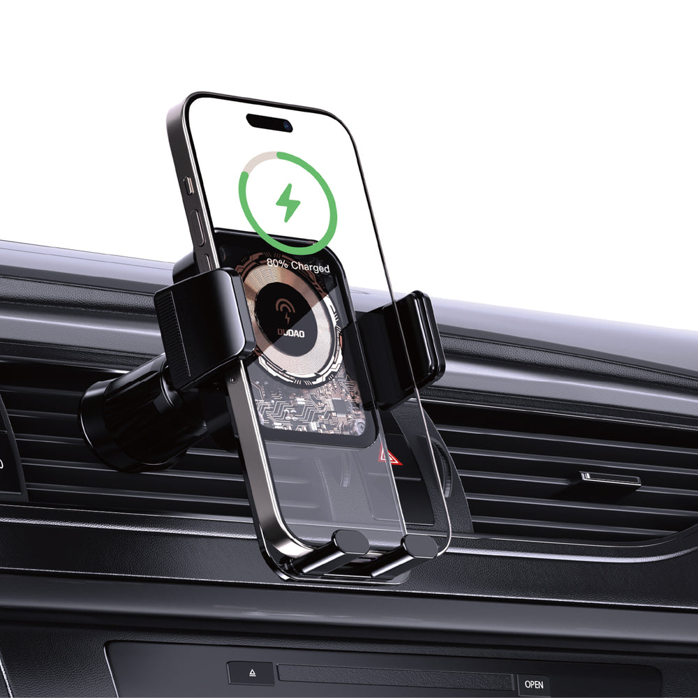 Dudao F19 clamp car holder with 15W inductive charger - black_2