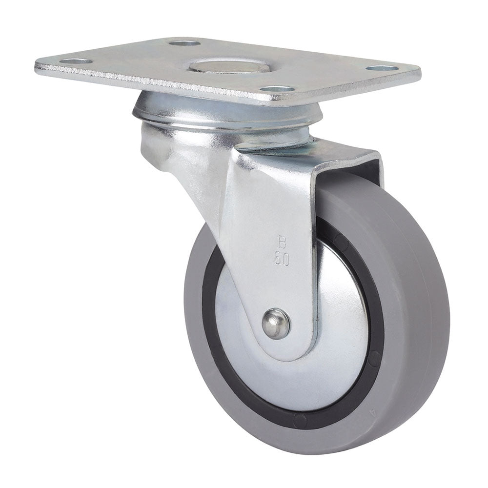 Roda giratória em borracha com placa e eixo liso, cor cinza, máx. carga 17 kg, ø 4 cm_0
