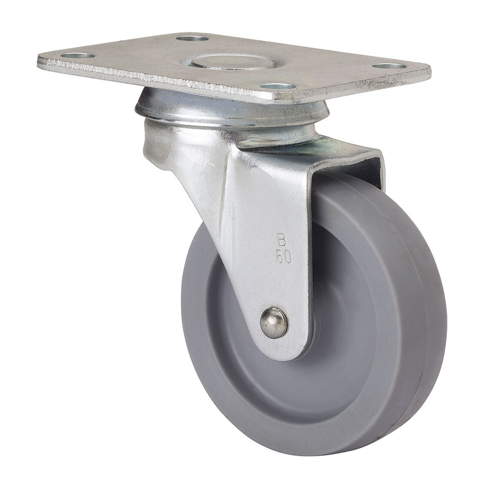 Roda giratória com placa e eixo liso, cor cinza, carga máxima. 22 kg, ø 4 cm_0