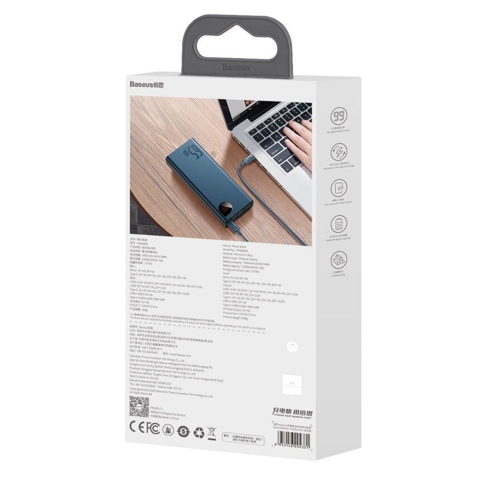 Baseus Adaman power bank 2x USB / 1x USB Type C / 1x micro USB 20000mAh 65W Quick Charge 4.0 Power Delivery blue (PPIMDA-D03)_5