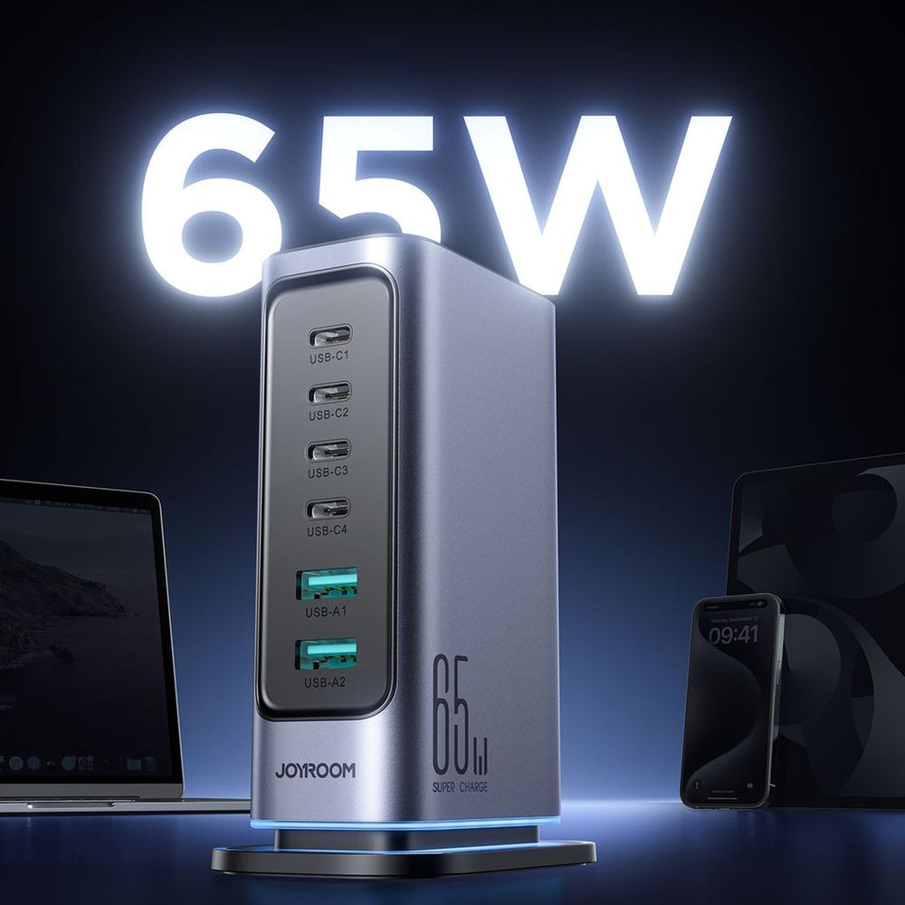 Ładowarka Joyroom JR-TCM02 GaN 65W stacja ładująca 4xUSB-C 2xUSB-A wtyczka UK - szara_6