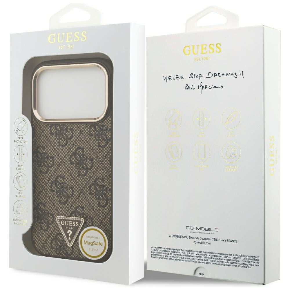 Guess 4G Triangle Logo MagSafe Case for iPhone 17 Pro - Brown and Gold_7