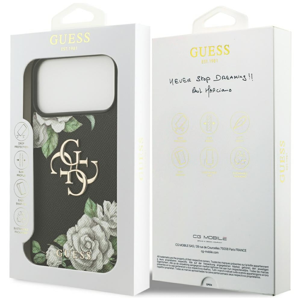 Guess Grained Roses & Big 4G Logo case for iPhone 17 Pro Max - black_7