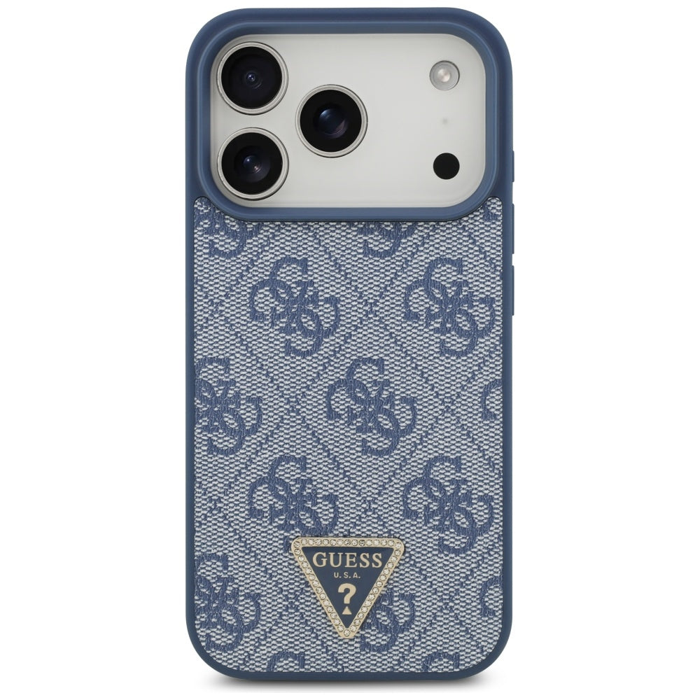 Guess Leather 4G Triangle Strass MagSafe Case for iPhone 17 Pro - Blue_2