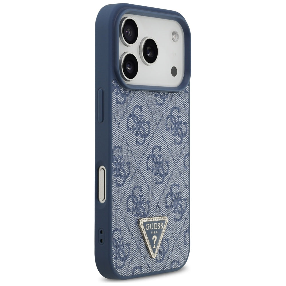 Guess Leather 4G Triangle Strass MagSafe Case for iPhone 17 Pro - Blue_3