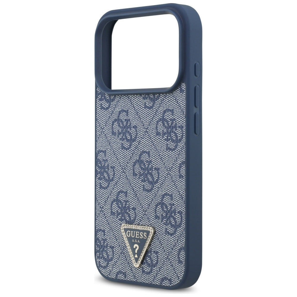Guess Leather 4G Triangle Strass MagSafe Case for iPhone 17 Pro - Blue_5