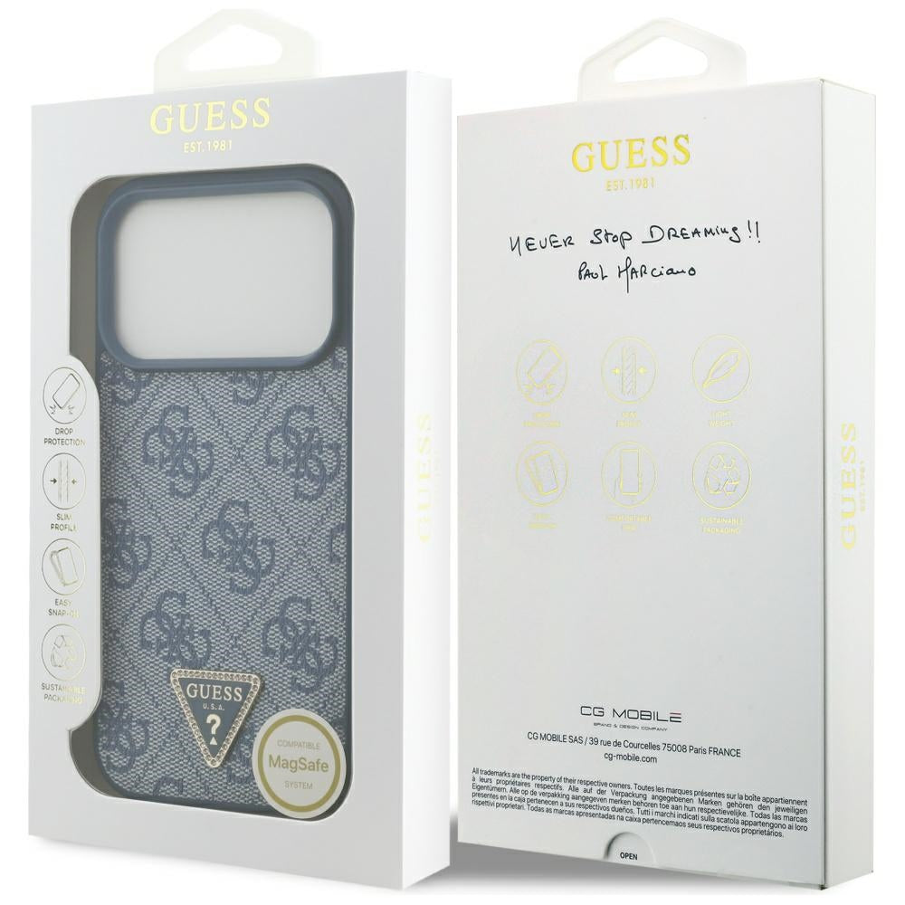 Guess Leather 4G Triangle Strass MagSafe Case for iPhone 17 Pro - Blue_7
