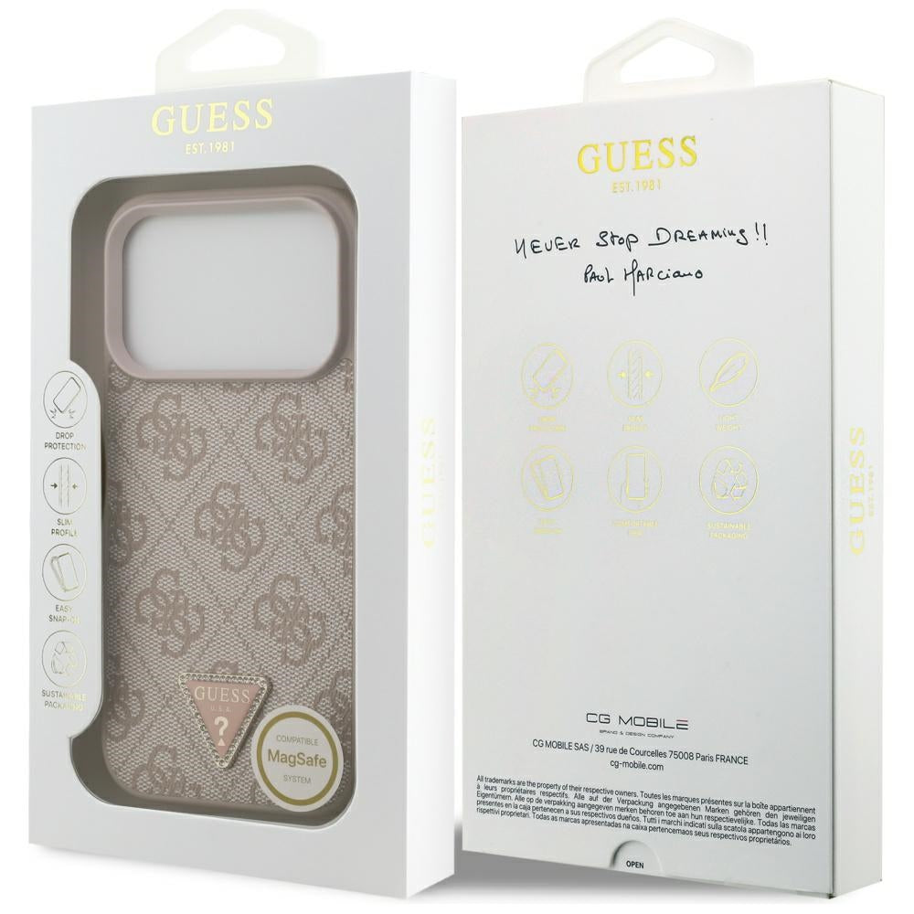 Guess Leather 4G Triangle Strass MagSafe Case for iPhone 17 Pro - Pink_7