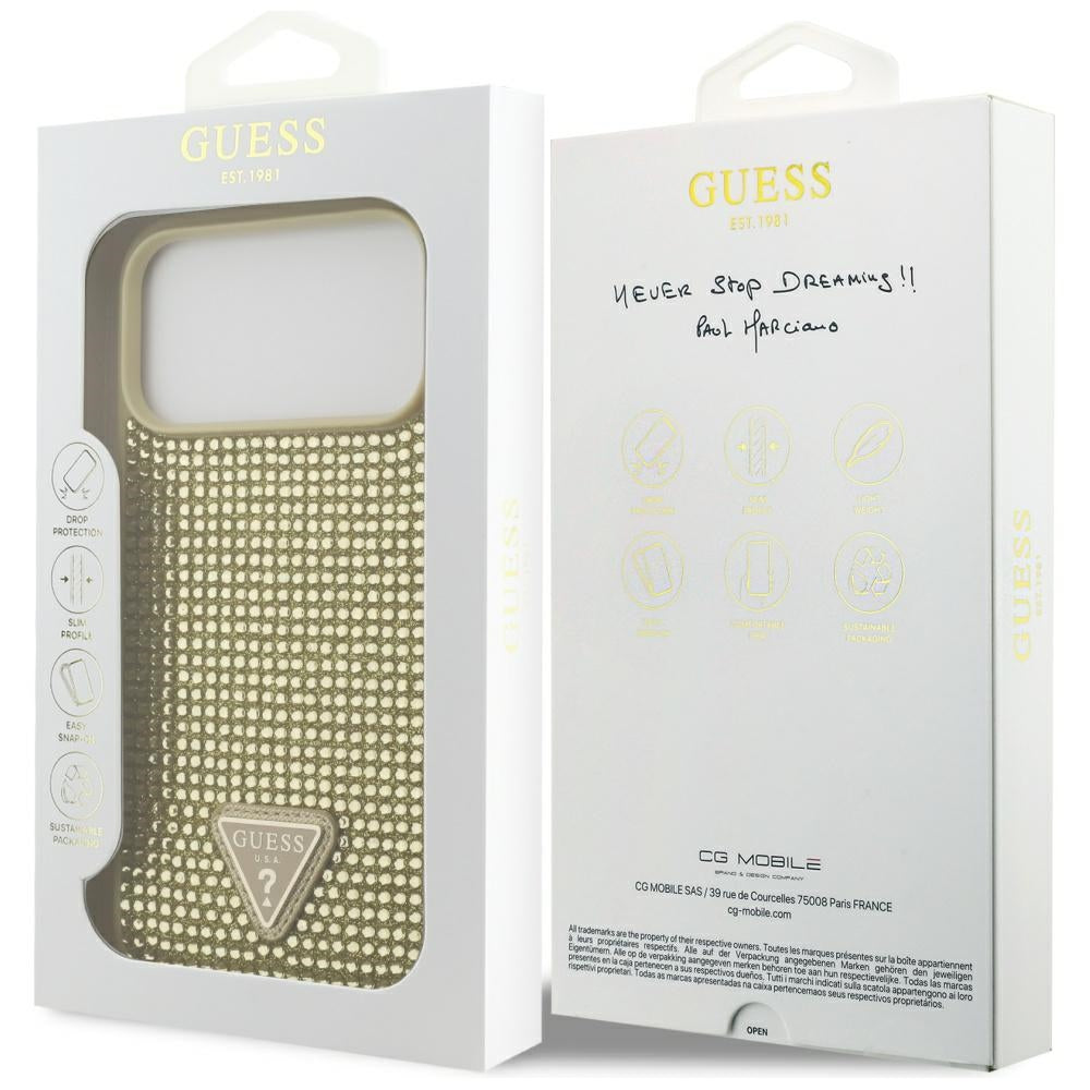 Guess Rhinestone Triangle Logo Case for iPhone 17 Pro Max - Gold_7