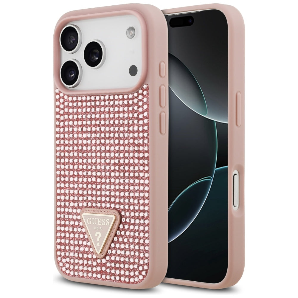 Guess Rhinestone Triangle Logo iPhone 17 Pro Case - Pink_0